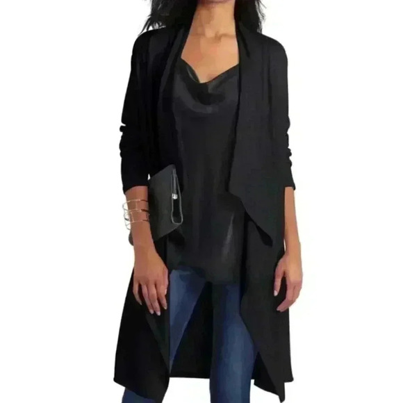 NWT H by Halston Cascade Open Front Cardigan in Black - Picture 1 of 8